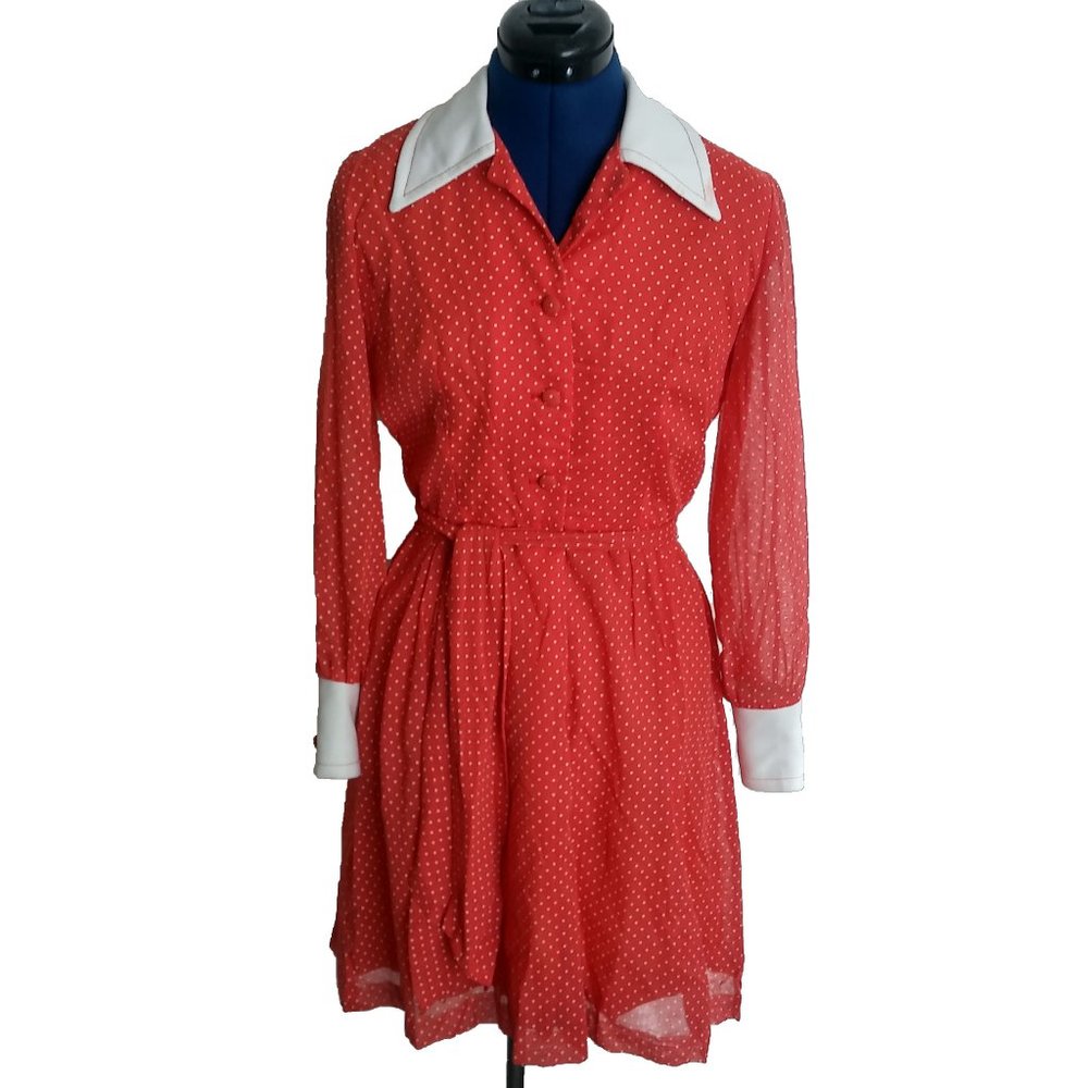 Vintage 60s 70s Red White Polka Dot House Dress Size 8